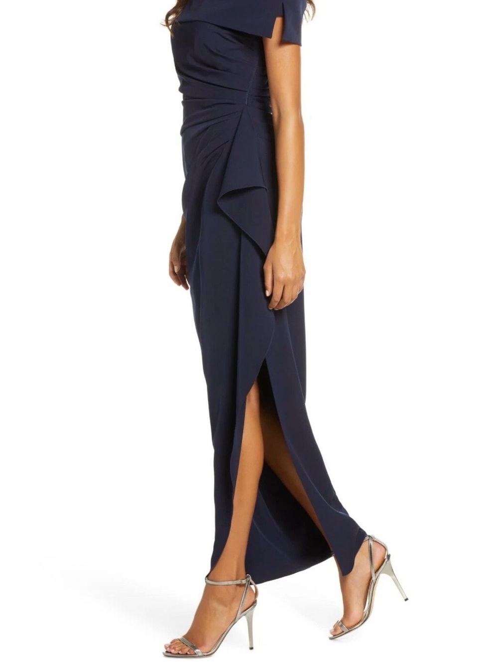 Vince Camuto Navy Off-Shoulder Draped Maxi Skirt